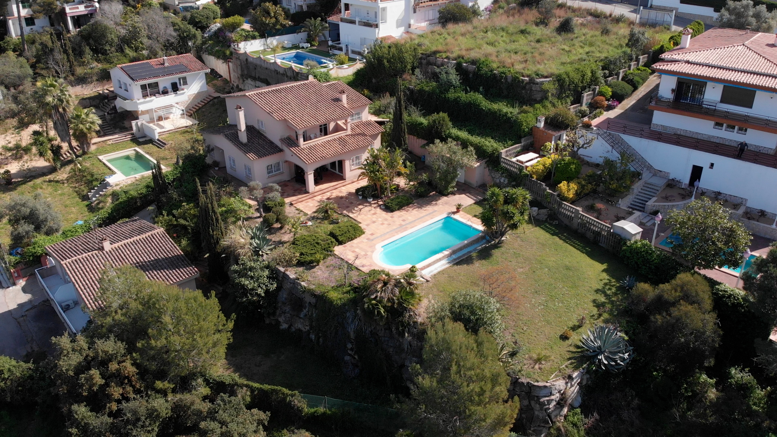 Drone 6 - Side View of House, Terrain and Pool
